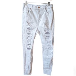 SWS Streetwear Society White Distressed High Rise Skinny Denim Size 13